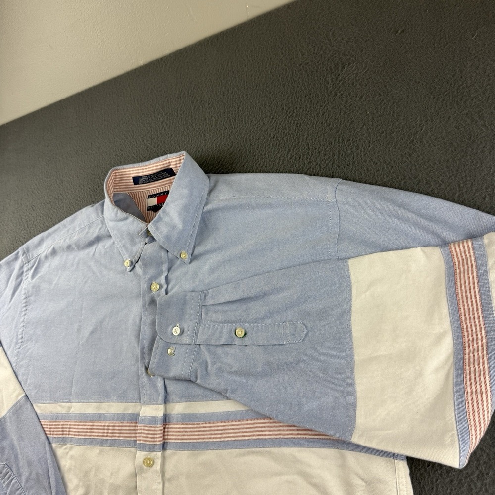Tommy Hilfiger Shirt Men's M Blue Patchwork Crest Oxford Classic 90s Vintage